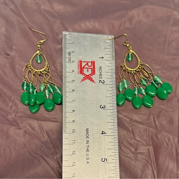 Vintage Y2K J. Crew Gold Emerald Green 3” Drop Chandelier Earrings - Picture 8 of 8